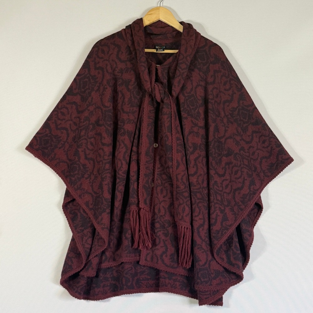 Novica OS‎ Poncho Burgundy Womens Alpaca Wool Blend Artisan Gothic Earthy Boho